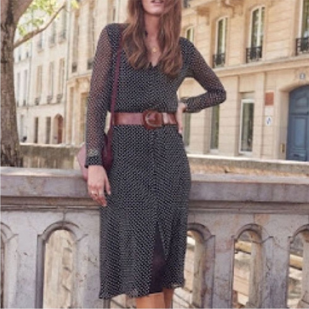 Sezane Clemence polka dot dress flawed elegant